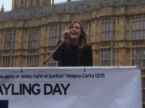Hannah Evans speaking at the Grayling Day rally, March 7